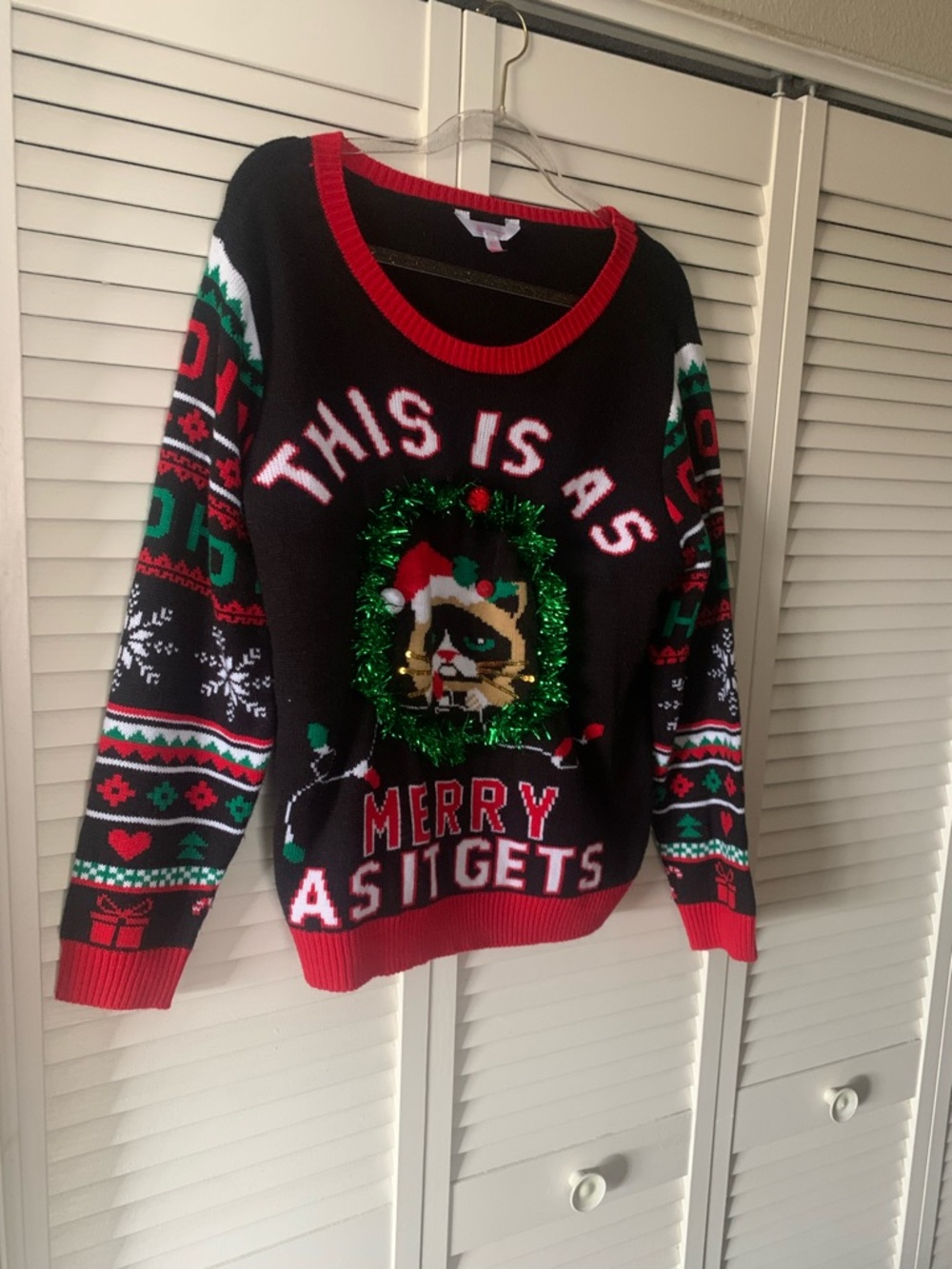 No Boundaries This Is As Merry As It Gets Multicolor Xmas Cat Sweater XXXL(21)